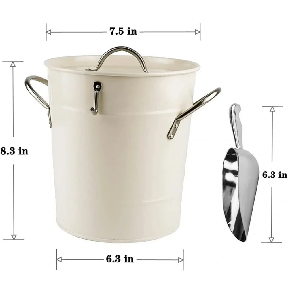 White Galvanize Ice Bucket With Lid and Scoop